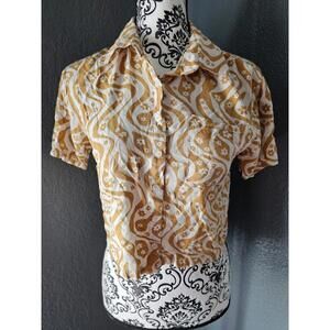 Women's Self Esteem Crop Top Blouse Button Up Groovy Size Medium Floral 70s Look